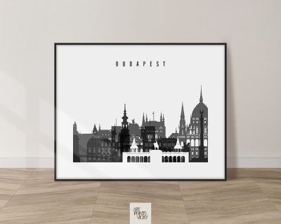 Budapest black and white skyline poster landscape