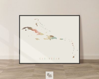 Caribbean map print pastel cream