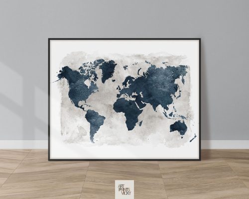 World map blue with grey background