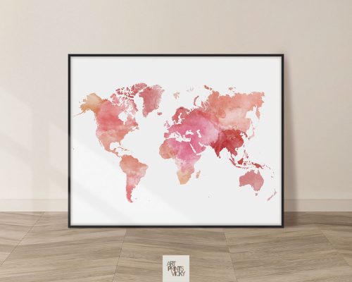World Map Watercolor Art Print