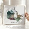 Watercolor illustration of Canada in a framed display, showing provinces and territories.
