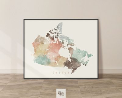 Canada watercolor map print pastel