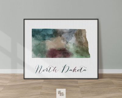 North Dakota State map print