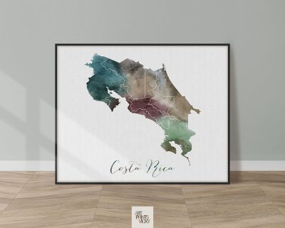 Costa Rica map print watercolor