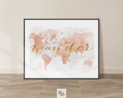 World map watercolor blush who wander