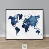 World Map Blue Distressed Print