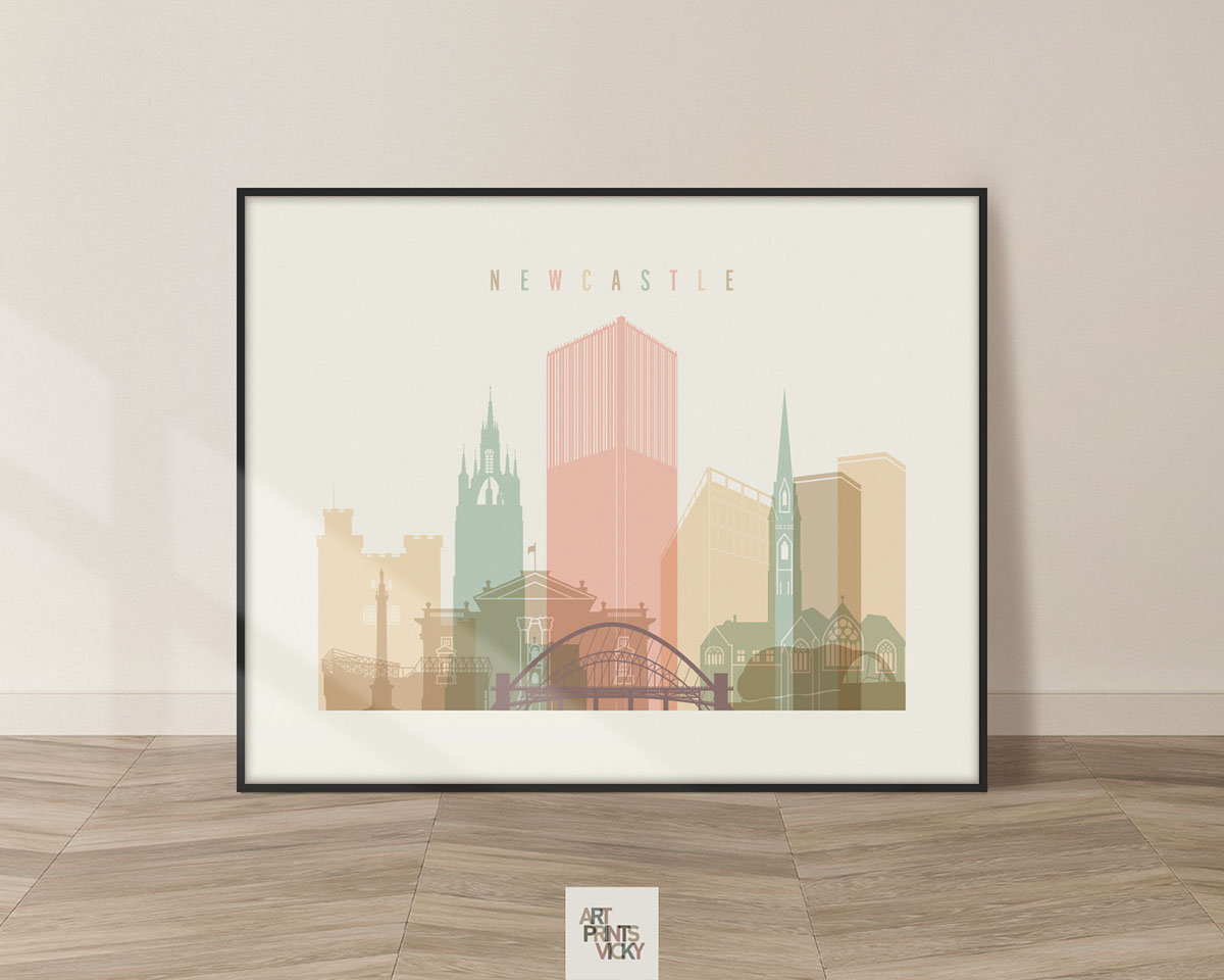 Newcastle poster skyline pastel cream landscape