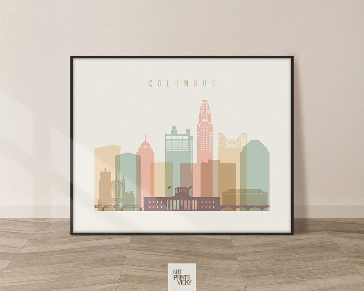 Columbus poster skyline pastel cream landscape