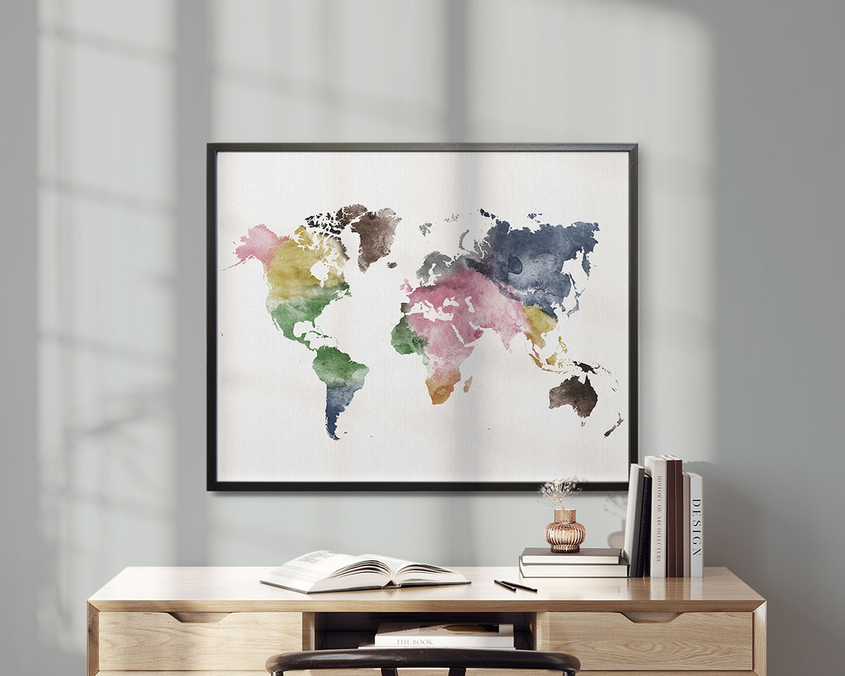 World Map Colorful Watercolor Poster secon