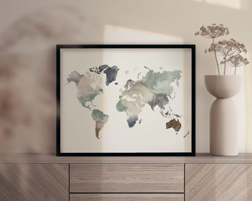 World map watercolor earth tones 1 second