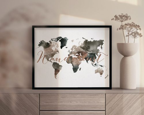 World map print watercolor 2 second