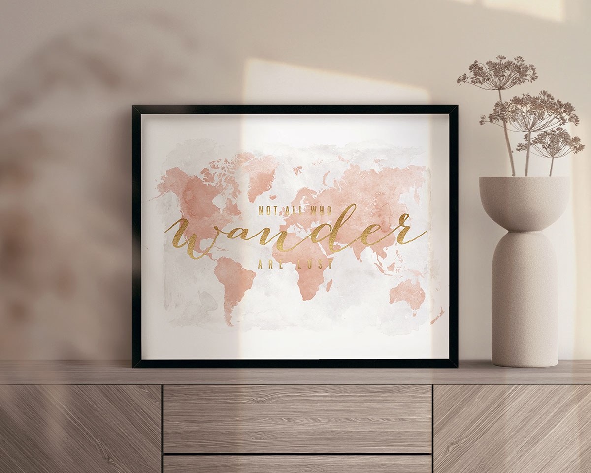 World map watercolor blush who wander second