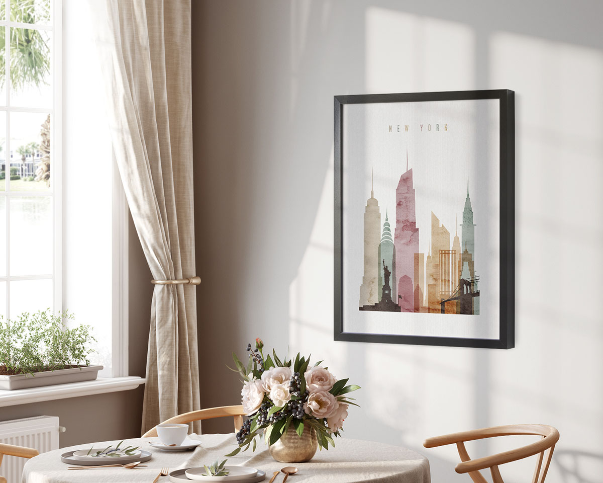 New York skyline poster watercolor 1 second