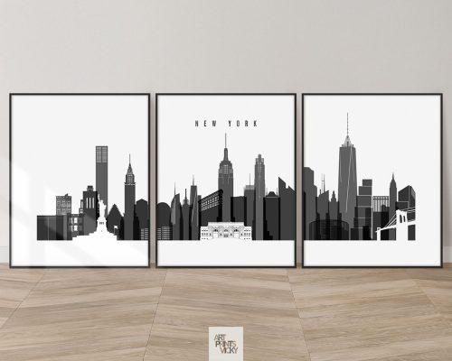 New York 3 piece wall art in black and whit
