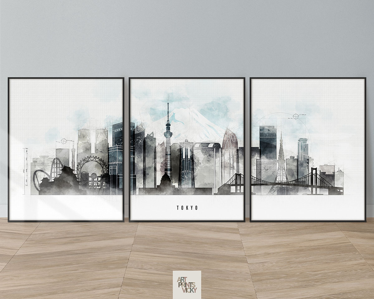 Tokyo Skyline 3 Prints Set Urban