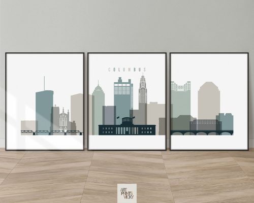 Columbus earth tones 4 skyline set of 3 prints
