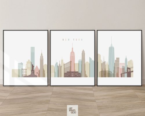 New York 3 piece wall art in pastel white