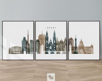 Prague set of 3 prints skyline watercolor