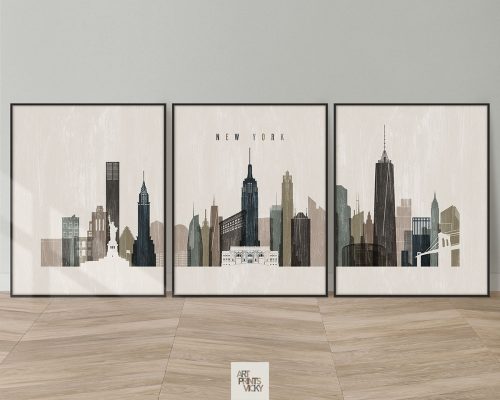 New York City 3 piece wall art in distressed 2