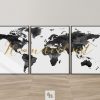 World map wanderlust black white set of 3 prints