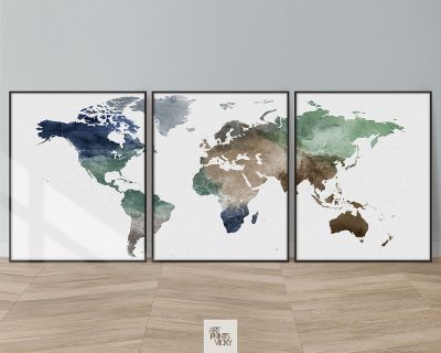 World map poster set of 3 prints