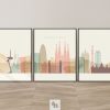 Barcelona cream pastel skyline set of 3 prints