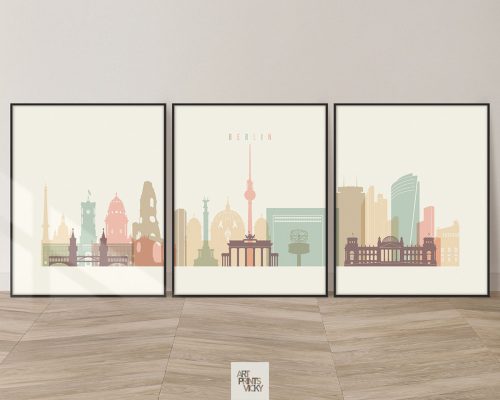 Berlin skyline 3 print set in pastel cream
