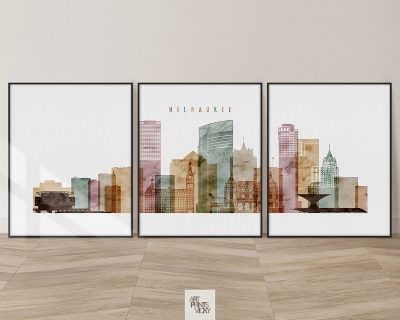 Milwaukee triptych skyline print watercolor 1