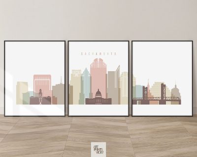 Sacramento set of 3 prints in pastel white