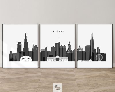Chicago skyline 3 print set black and white