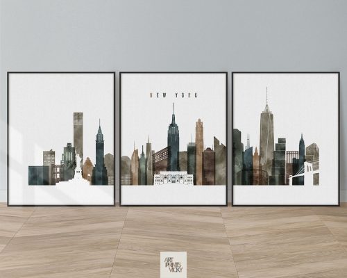 New York set of 3 prints skyline watercolor 2