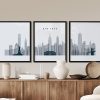 New York triptych wall art grey blue