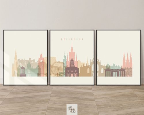 Edinburgh cream pastel skyline set of 3 prints