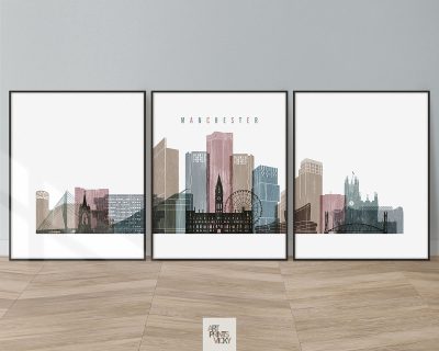 Manchester set of 3 prints skyline distressed 1