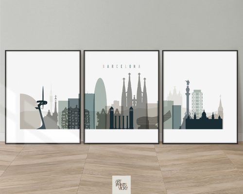 Barcelona earth tones 4 skyline set of 3 prints