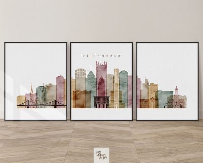 Pittsburgh set of 3 prints skyline watercolor 1