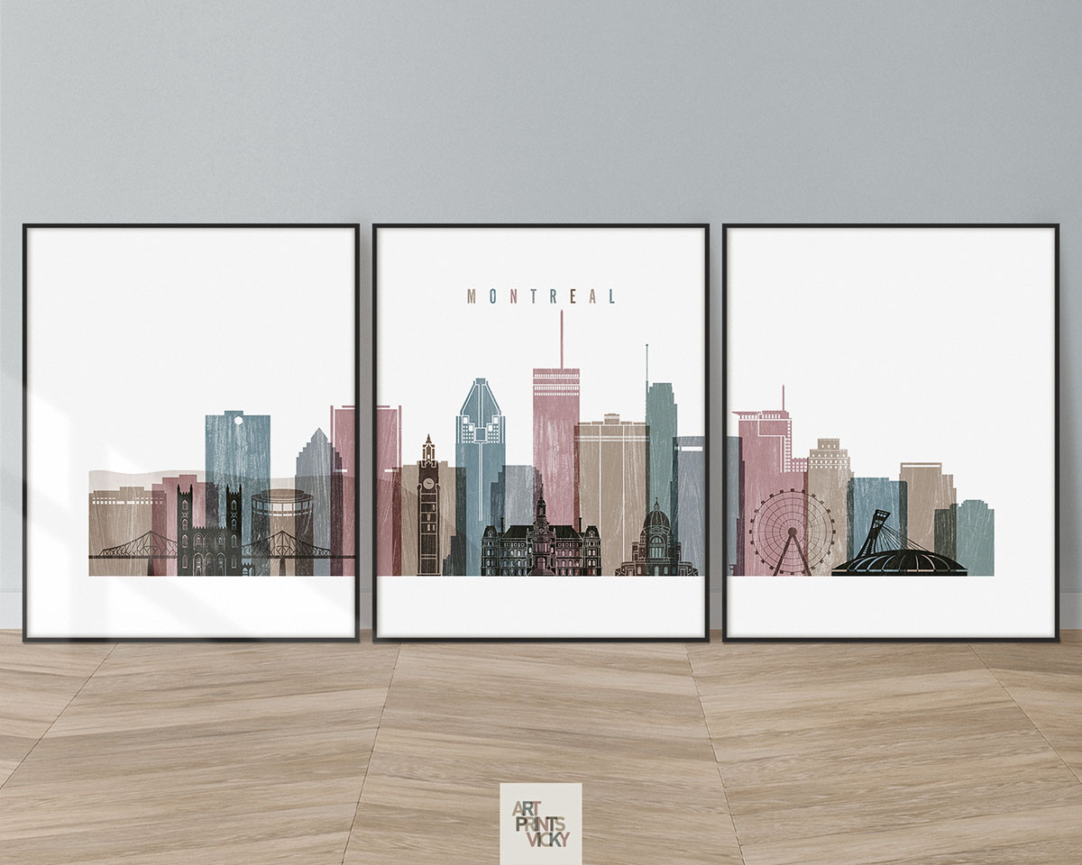 Montreal triptych skyline in distressed 1