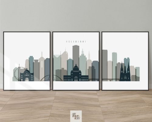 Melbourne set of 3 prints skyline earth tones 4
