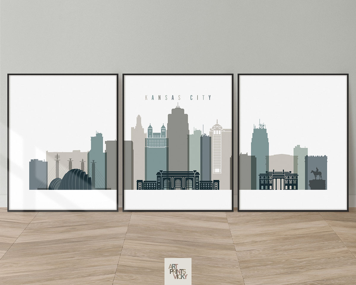 Kansas City 3 prints set earth tones 4