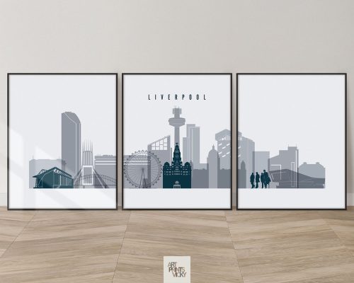 Liverpool Skyline 3 Prints Set Grey Blue
