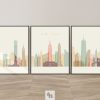 New York skyline set of 3 prints pastel cream