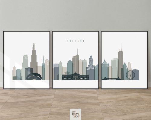 Chicago earth tones 4 skyline set of 3 prints