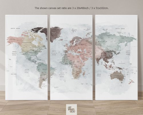 World Map Canvas Set of 3 Prints by ArtPrintsVicky