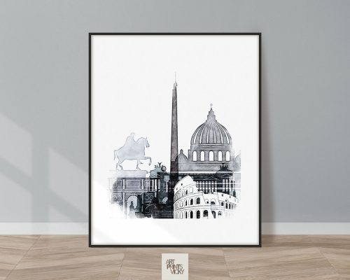 Rome drawing print cool tones