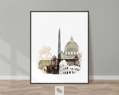 Rome drawing poster coloful tones
