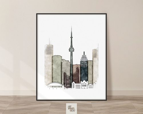 Toronto skyline drawing warm tones
