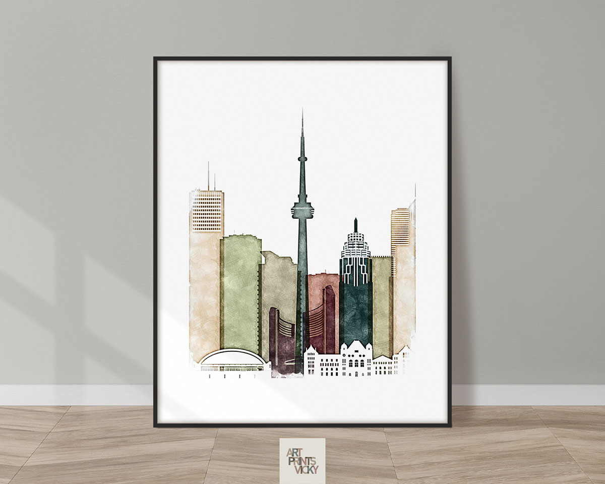 Toronto skyline drawing colorful tones
