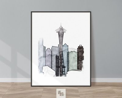 Seattle drawing print cool tones