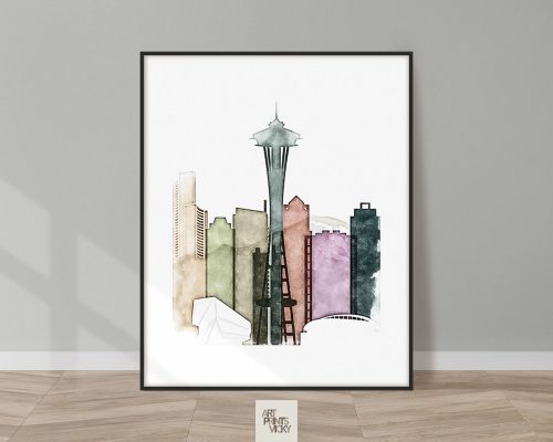 Seattle drawing poster coloful tones