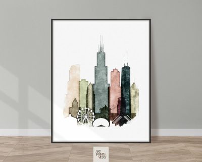 Chicago drawing print in colorful tones